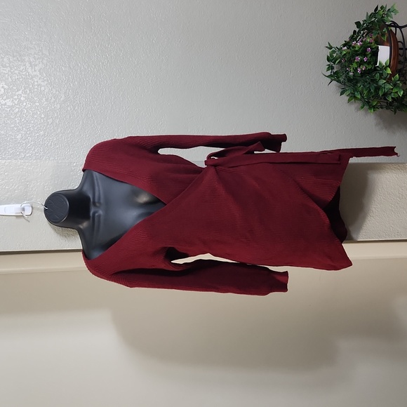 Princess Polly Burgundy Wrap Sweater Mini Dress Size L/XL - Picture 3 of 10